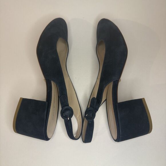 Pelle Moda Ulla women navy blue sling back pump-almond toe-block heel suede 10M - Picture 7 of 12